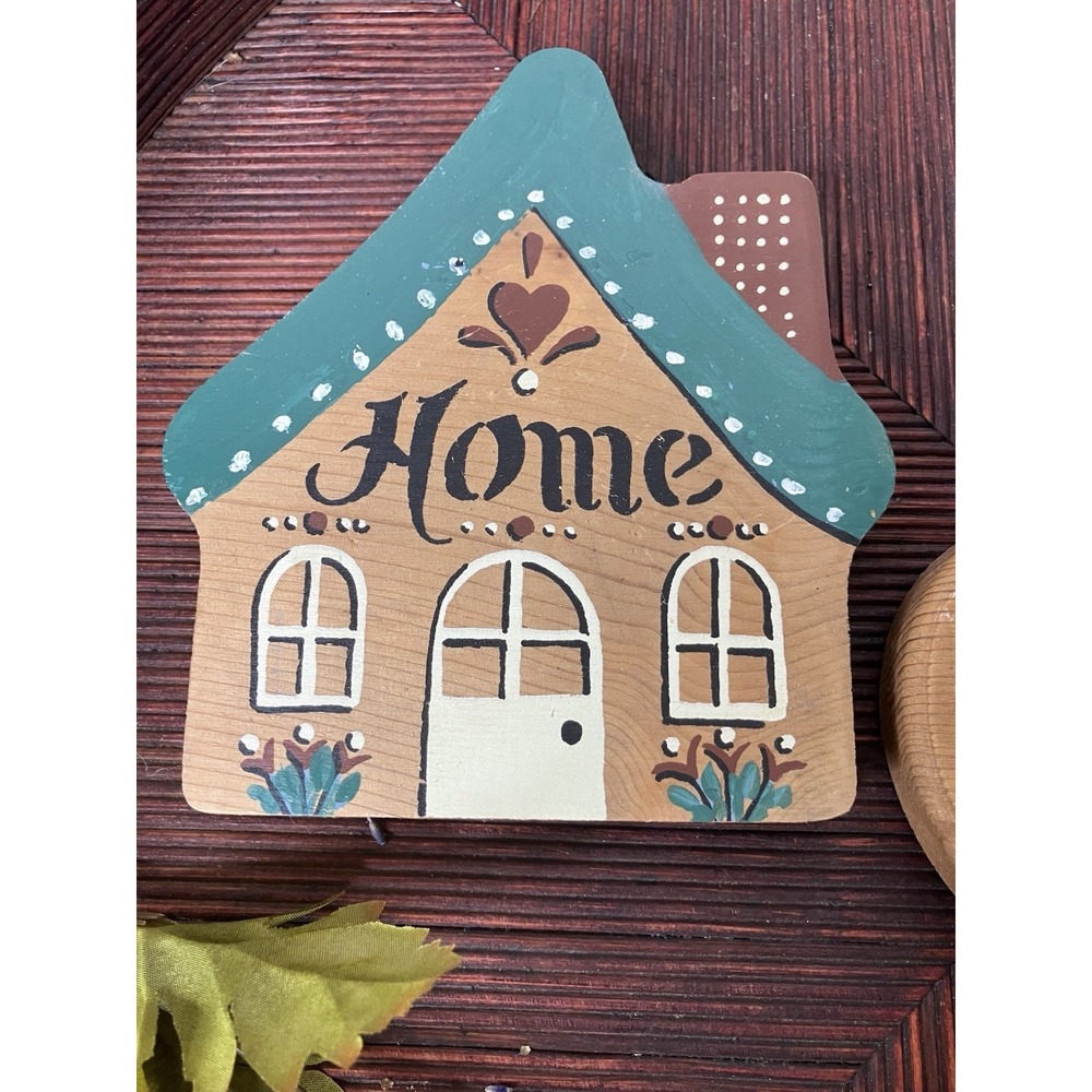 Vintage Home Interior Wooden Green Home Sweet Home House Heart Wall Decor 3 Pcs - Picture 4 of 7